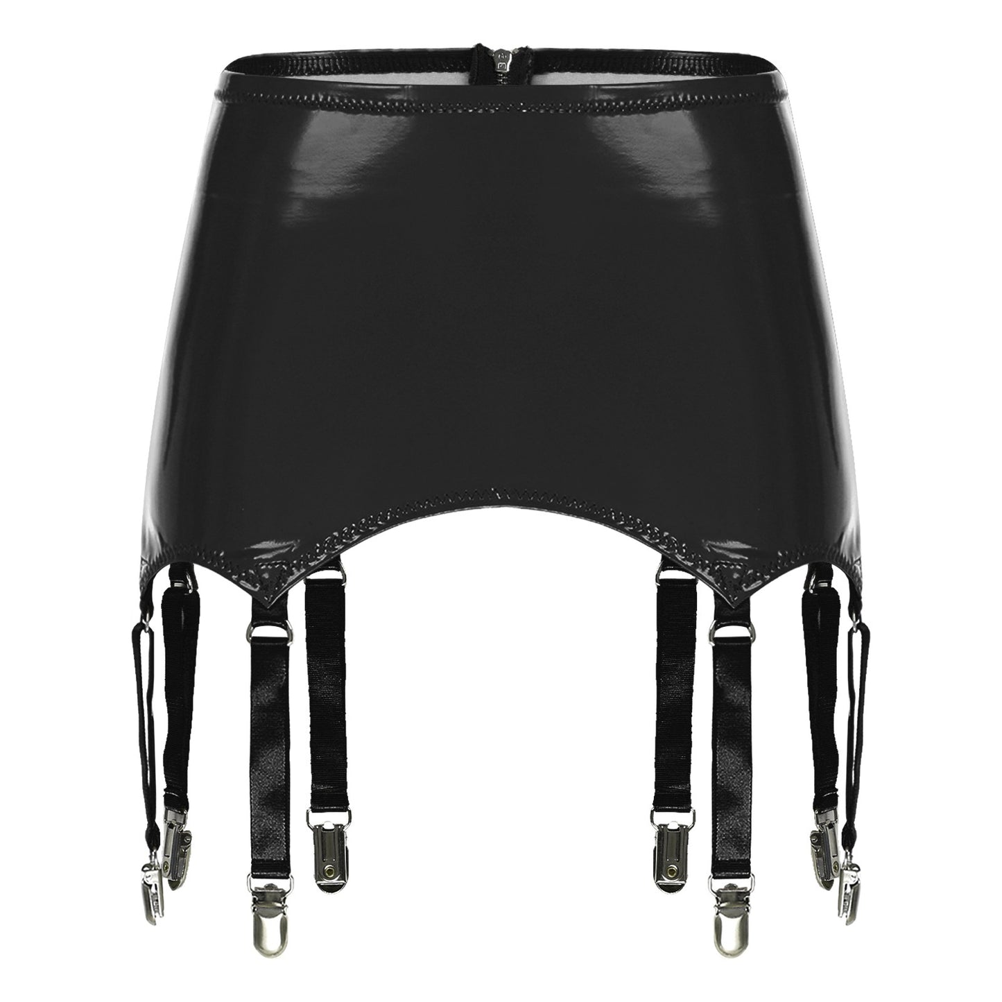Womens Garters Latex Skirts Ladies Suspender Belt Wet Look Patent Leather Mini Skirts Garters with Metal Clips Clubwear Costume
