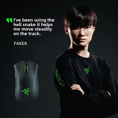 Mouse Gamer Com Fio Razer DeathAdder Essential / Mouses Com Fio 6400DPI 5 Botões Independentes Para PC Gamer de Laptop