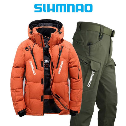Conjunto de Caminhada de Inverno para Casal, Conjunto com Capuz à Prova de Vento e Impermeável, Conjunto de Pesca Quente com Pena de Ganso para Atividades ao Ar Livre, Jaqueta para Ciclismo e Acampamento