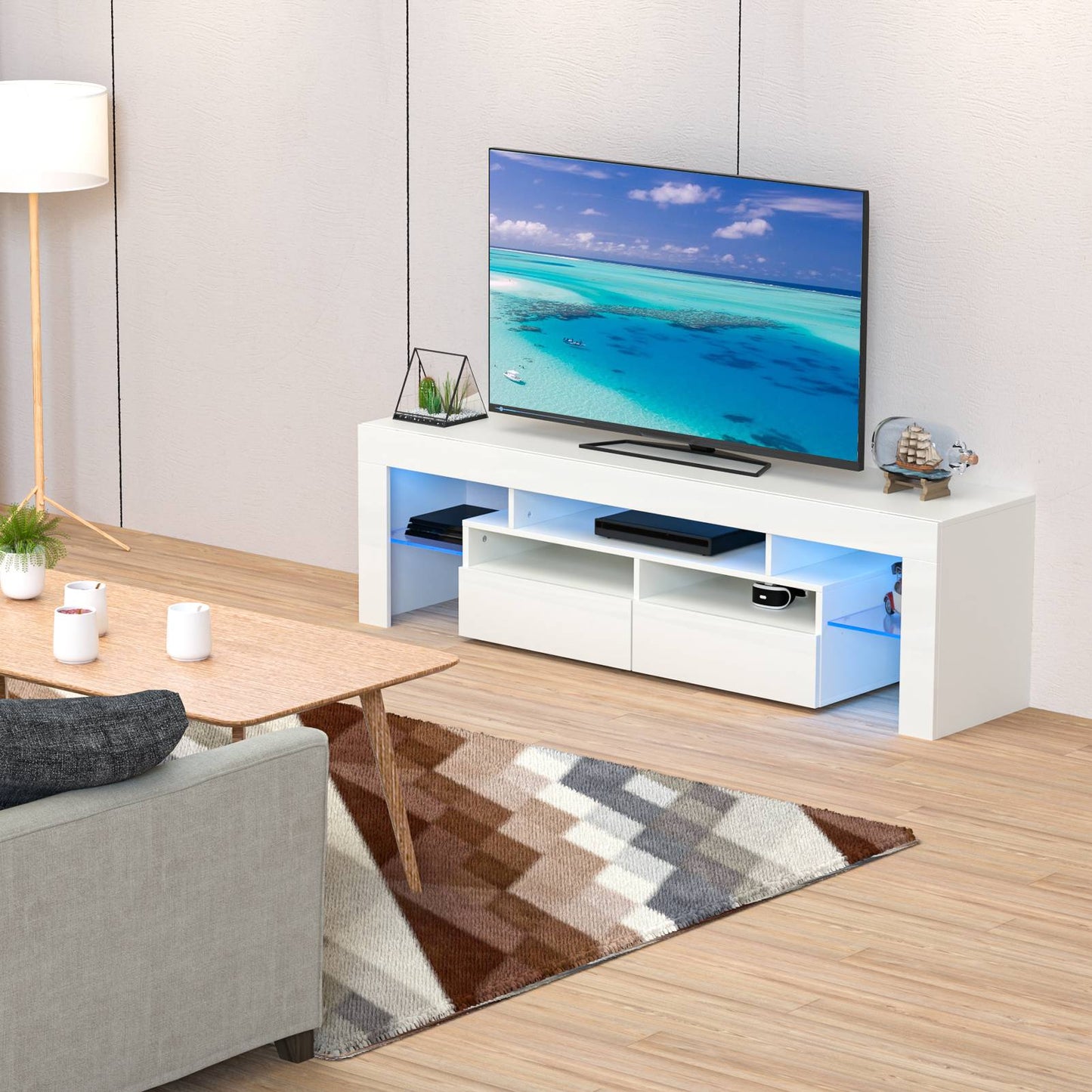 71IN LED TV Stand for 75/70/65 inch TV Modern Black Stand for Living Room with Storage Drawers High Gloss TV Cabinet