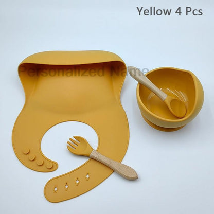 Personalized Name Baby Feeding Set Children's Silicone Suction Cup Bowl Training Spoon Fork Tableware Baby Feeding Bowl BPA Free
