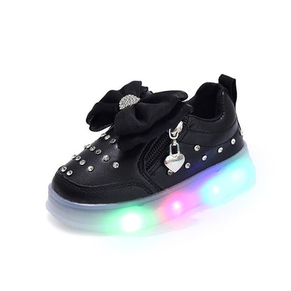 Spring Kids Shoes New Fashion Breathable Sneakers Kids Soft Non Slip Casual Girls Shoe LED Light Cute Versatile Princess Shoe
