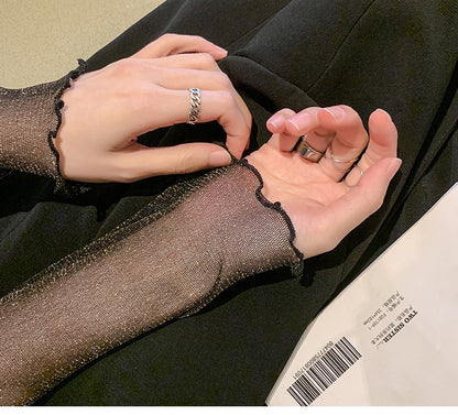 Spring Summer Women's Sexy See Through Mesh Blouse Long Sleeve Transparent Shining Elegant Shirt Fashion Women Tops 2025