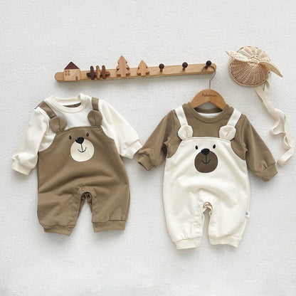 Autumn Baby Bodysuit Little Bear Pattern Dual Color Long Sleeve Warm Jumpsuit Baby Clothes Baby Boys Girls Romper 0-2 Years Old