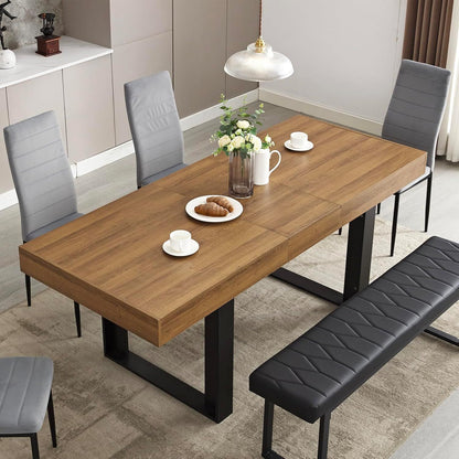 63”-79” Extendable Dining Room Table, Modern Farmhouse Wooden Kitchen Table, Long Expandable Dining Table for 6 8 10