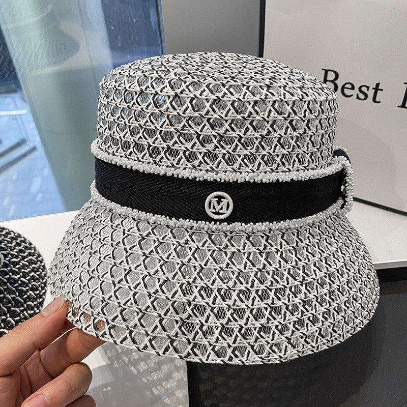Chapéu de Pescador Vazado Respirável Coreano, Chapéu Tipo Bacia Personalizado, Chapéu Bucket Diamantado da Moda para Passeios de Verão Femininos