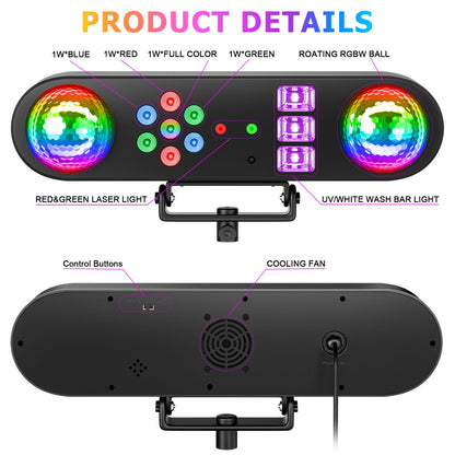 U'King Mini 5IN1 Bracket Effect Light Remote Control Mobile Stage Light Sound Control Strobe Magic Ball Light for DJ Show Party
