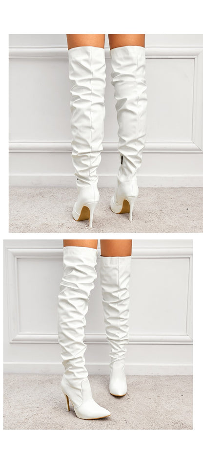 Eilyken Red Women Over The Knee Boots High Heels Patent Leather Solid Pointed Toe Stiletto Side Zipper Sapatos Femininos