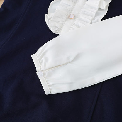 Girls Dresses 2025 Preppy Style Dresses Kids Ruffle Collar Long Sleeved Clothes Children Dresses with Bow for 5-12 Years