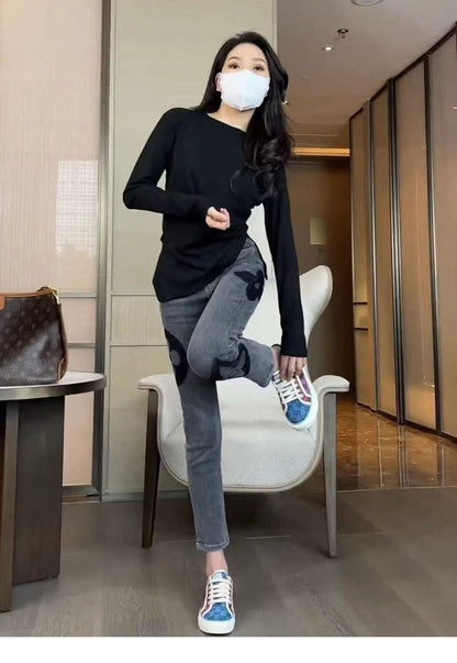 Trendy High Waist Slim Fit Denim Pants Women's Summer New Sle Elastic Straight Leg Jeans Cotton Stretch Denim Light Color