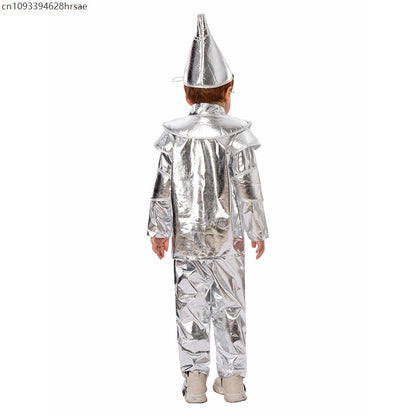 2025 New Arrival Silver Red Heart Wizard Boy Oz Tin Man Halloween Costume For Kids