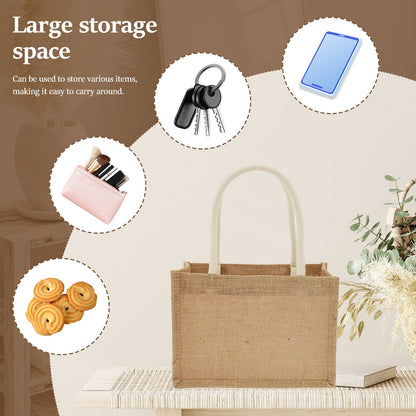 Portable Jute Tote Bag Burlap Tote Bags Mini Burlap Beach Bags Multipurpose Burlap Hand Bags for Shopping Trips Beach School