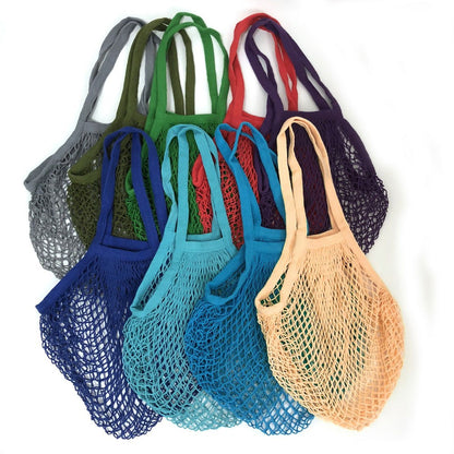Silicone World 1PC Portable Reusable Grocery Mesh Bag Cotton Shopping Mesh Bags Handheld Shoulder Back Fruit Vegetable Net Bag