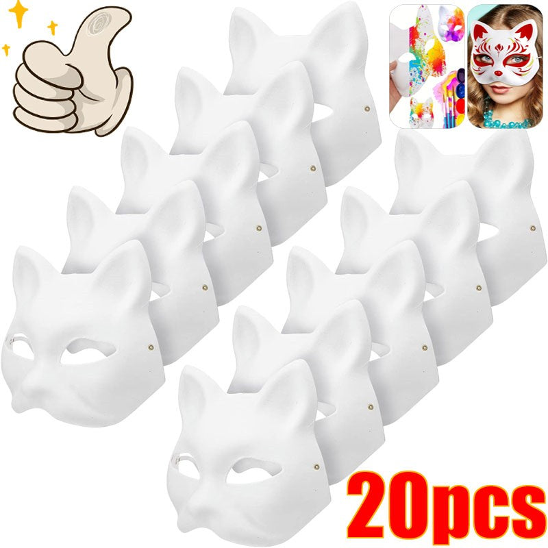 1-10pcs Japanese Mask Paper Blank Mask Halloween Cosplay Cat DIY Paintable Half Face Mask Animal Costume Party Decor Craft Prop