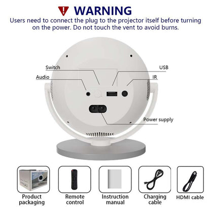 XBJ Spherical Home Theater 4K Projector, Android WiFi 6 BT 5.0 Auto Keystone 360° Rotation Portable Video Projector for Outdoor