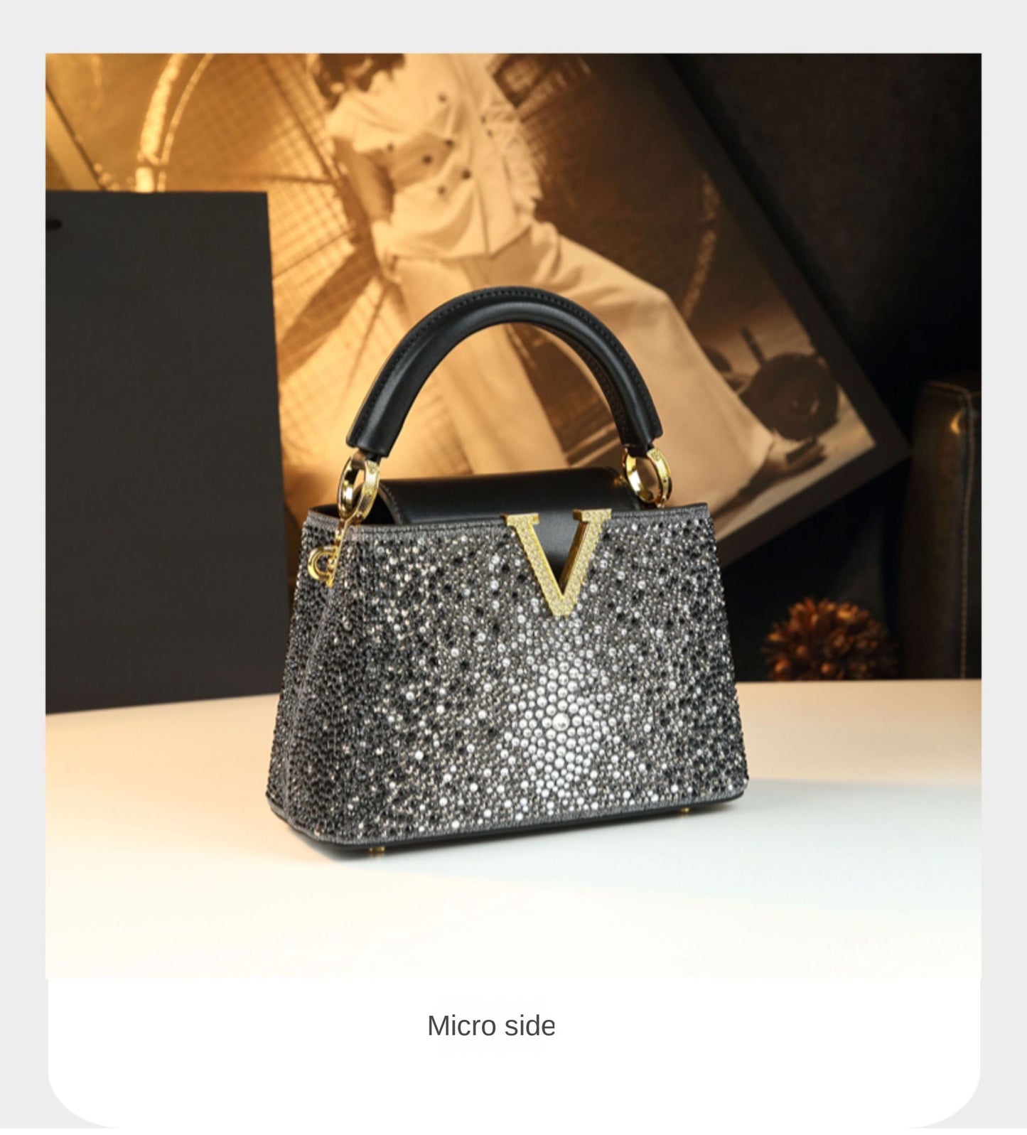 Luxury Fashion Diamonds Women's Handbags 2025 New V Letter Small Shoulder Crossbody Bag Genuine Leather Messenger Shell Bags