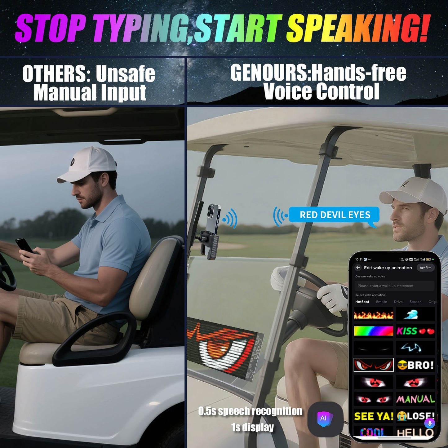 Motorcycle Screen Devil's Eye AI Voice Control LED Display USB Pixel Panel Lights APP Programmable Flexible RGB Matrix Screen