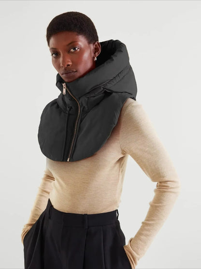 Winter Ultralight Down Hooded Hats for Women Men Warm Ring Scarf Balaclava Hat Neck Zippper Drawstring Coat Scarf Short Tank Top