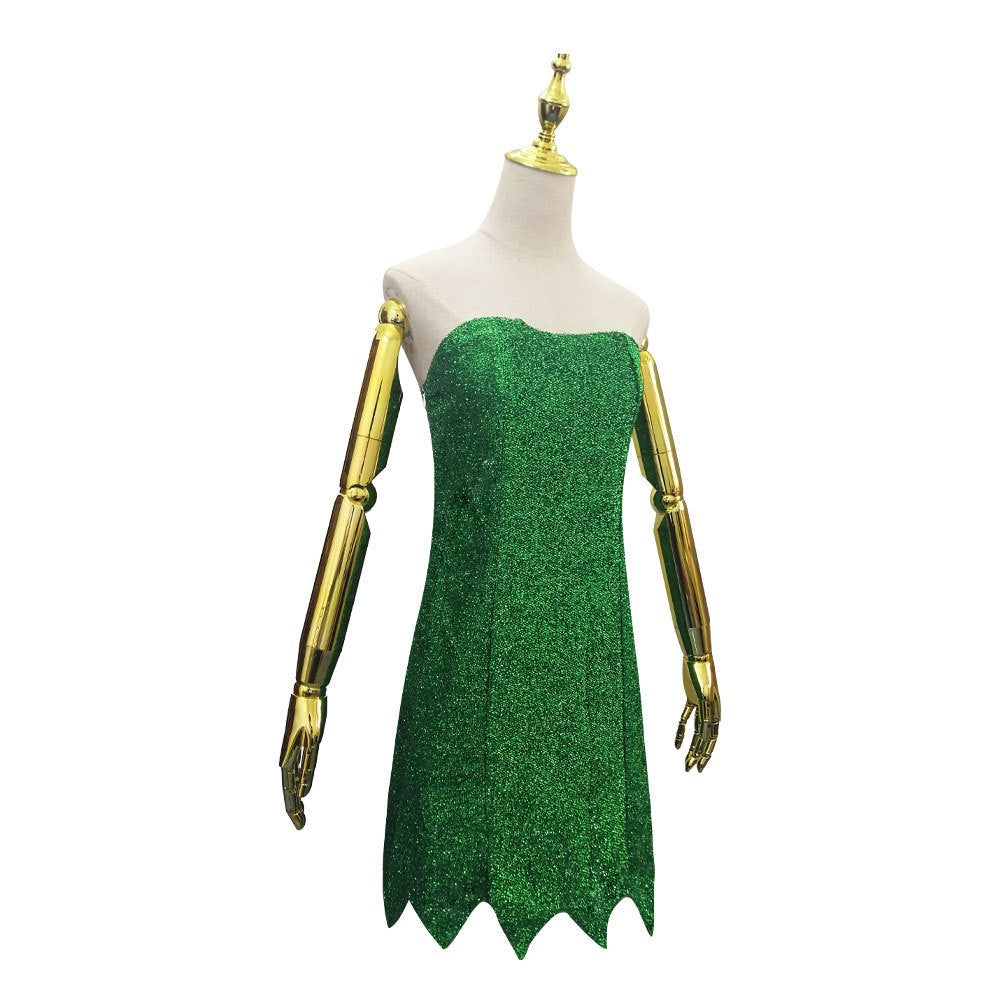 Anime Pixie Fairy Cosplay Costume Tinker Bell Green adult Dress Tinkerbell Halloween Party Sexy Cosplay Mini Dresses With Wig