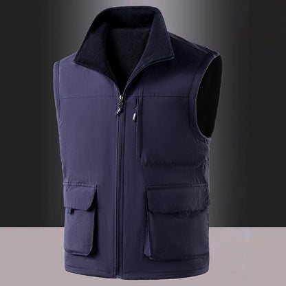 Colete de Pesca Masculino de Veludo Outono e Primavera Novo, Casaco de Veludo para Homem, Colete de Trabalho Solto e Moderno com Vários Bolsos para Homens de Meia-Idade