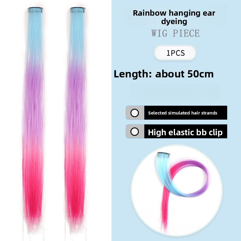Extensões de Cabelo com Brilho em Degradê de Três Cores, Presilhas em Cabelo Sintético Arco-Íris com Brilho, Extensões de Cabelo com Brilho Resistentes ao Calor