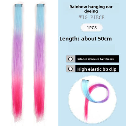 Extensões de Cabelo com Brilho em Degradê de Três Cores, Presilhas em Cabelo Sintético Arco-Íris com Brilho, Extensões de Cabelo com Brilho Resistentes ao Calor