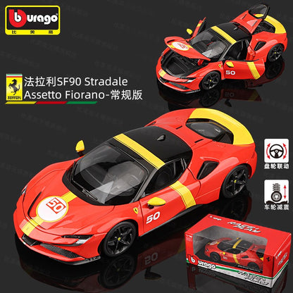 Bburago 1:18 Ferrari SF90 50# Stradale Assetto Fiorano Supercar Esportivo em Liga Metálica Modelo Miniatura Coleção de Brinquedos Diecast Edição Limitada