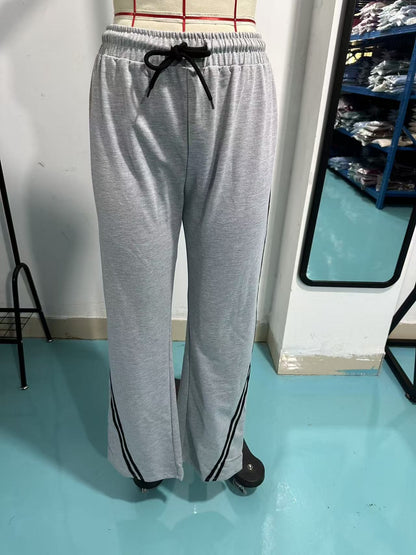 2025 Women Stripe Chic Straight Pant Autumn Spring Retro Sports Sweatpants Solid color casual fashion elegant waist womens pants