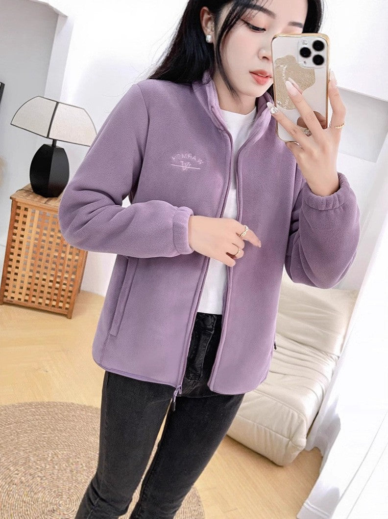 2026 Women's Wool Liner Coat Winter Loose-Fit Full Sleeve Polar Fleece Zipper Letter print Thickened Coat Cardigan Sporty jacket