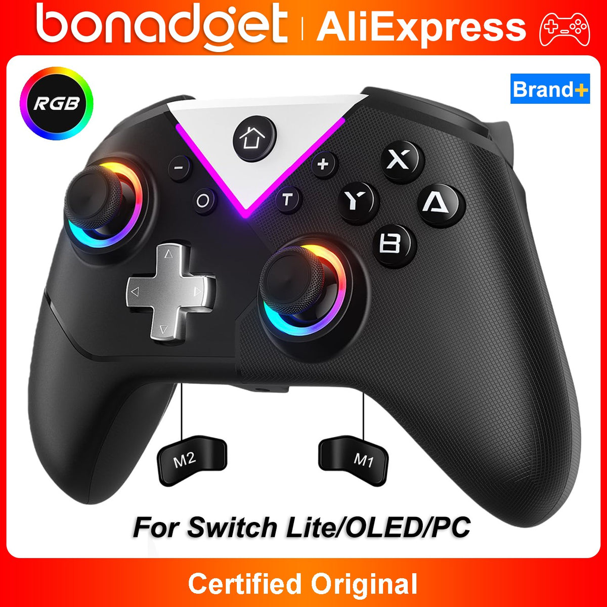Controller For Switch Lite/OLED/PC Game Joystick Wireless BT Gamepad W/RGB Hall Effect Turbo Macro 6-Axis Gyro Vibration Motors