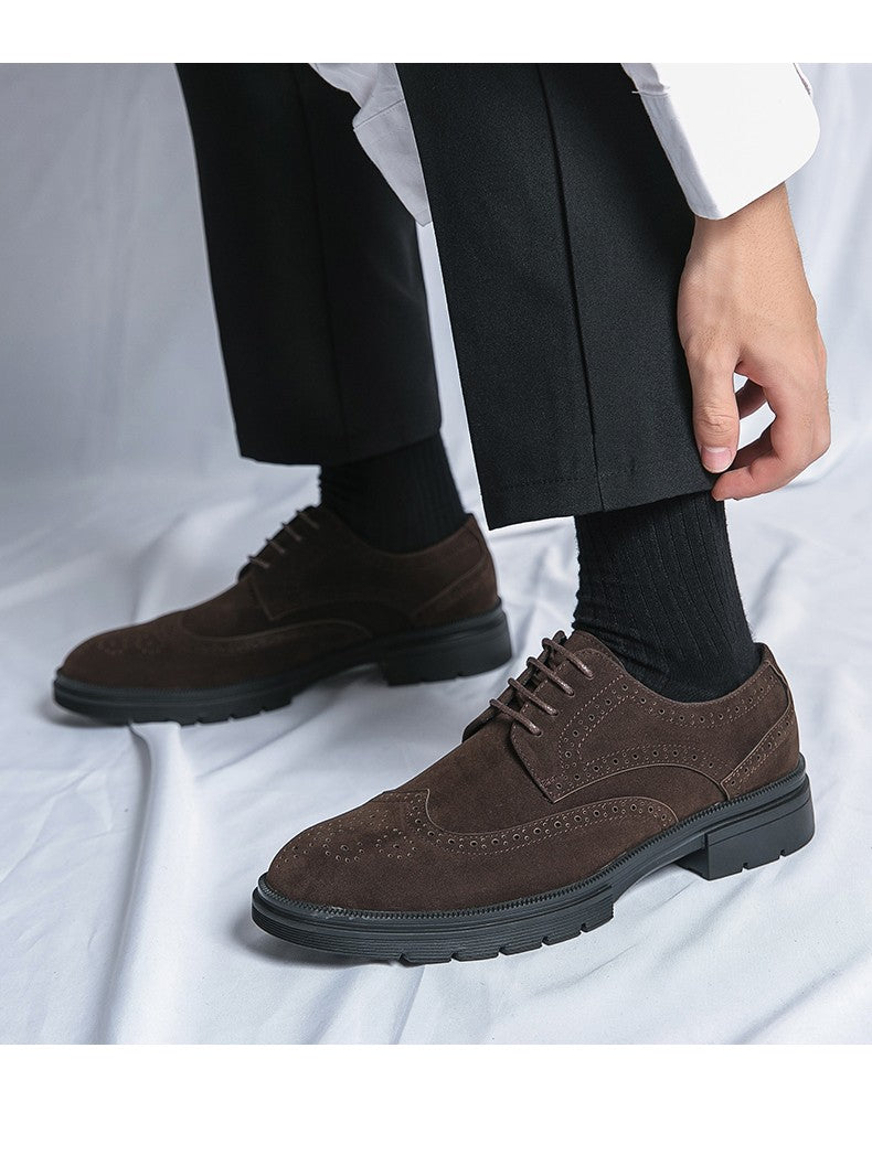 New 46 large size abrasive leather Brock carved business dress shoes for men round head lace-up casual shoes