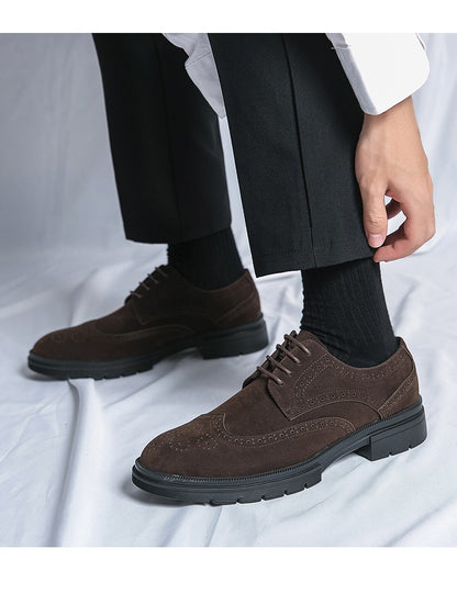 New 46 large size abrasive leather Brock carved business dress shoes for men round head lace-up casual shoes