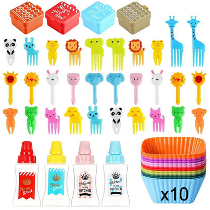 Garfo de Frutas Mini de 48-104 Peças Para Crianças Garfos Fofos de Lanche Palitos de Dente Acessórios de Caixa de Bento Divisórias de Silicone Para Lancheira
