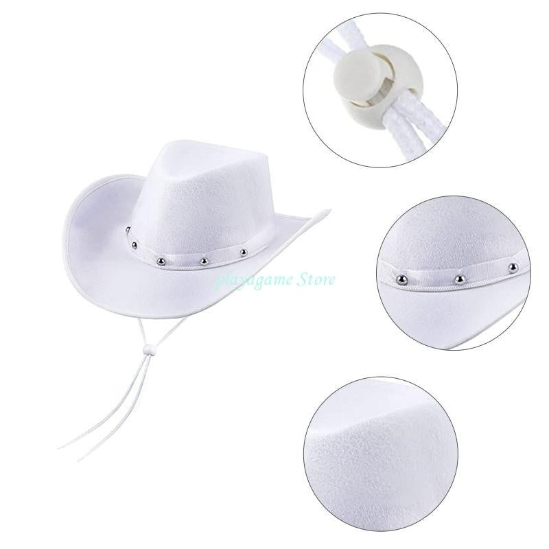 Y88A Creative Rivet-Decor Felt Cowboy Hat Cowgirl Big Brim Accessor
