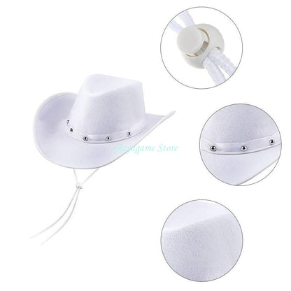 Y88A Creative Rivet-Decor Felt Cowboy Hat Cowgirl Big Brim Accessor
