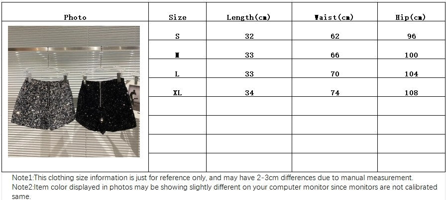 New Autumn Black Velvet Shorts Women Sequined Shiny Versatile Short Pants Clubwear Shorts Hot Pants High Street