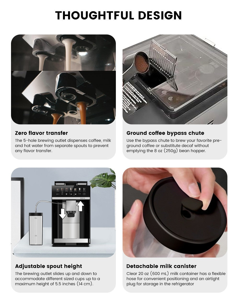 Máquina de Café Expresso Automática Mcilpoog M3 – Espumador e Reservatório de Leite Integrados, 7 Variedades de Café, Tela Sensível ao Toque