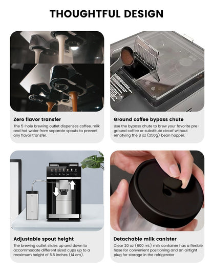 Máquina de Café Expresso Automática Mcilpoog M3 – Espumador e Reservatório de Leite Integrados, 7 Variedades de Café, Tela Sensível ao Toque