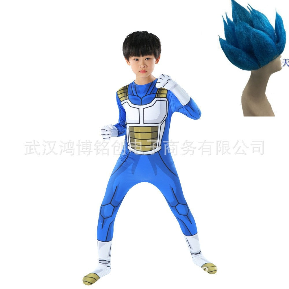 Kids Adult Suit Son Goku Majin Vegeta Cosplay Costume Anime Superhero Jumpsuit Black Hair Halloween Costume