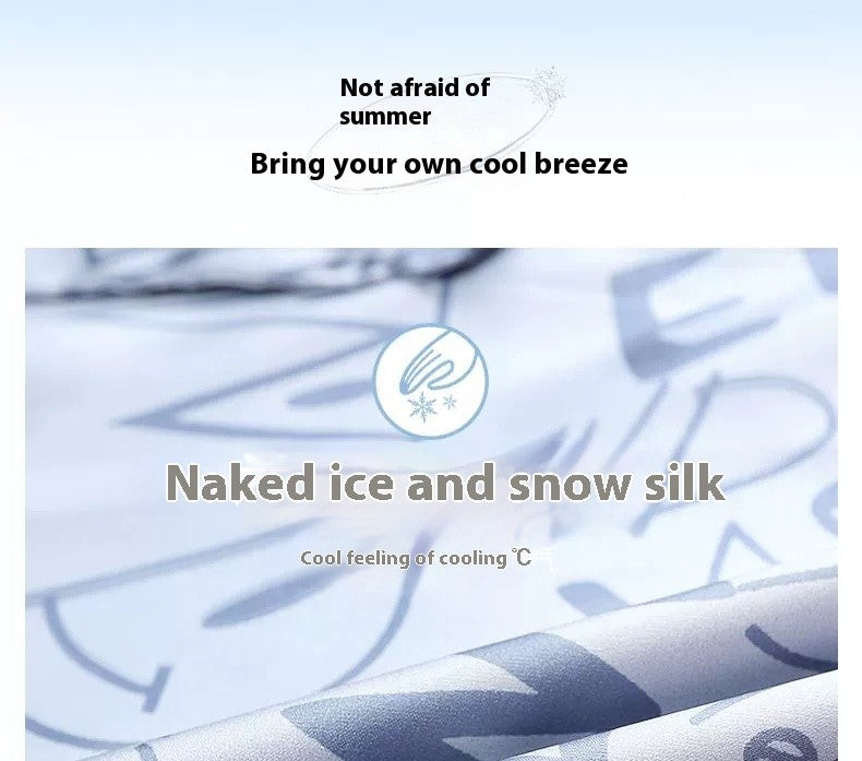 Large Size Men‘s Pajamas Set Ice Silk Cartoon Bear Short-Sleeved Student Two-Piece Button Tops and Pants Youth Student Sleepwear