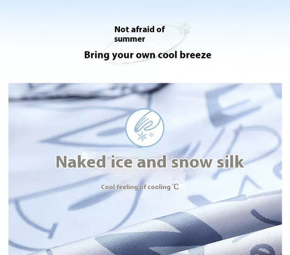 Large Size Men‘s Pajamas Set Ice Silk Cartoon Bear Short-Sleeved Student Two-Piece Button Tops and Pants Youth Student Sleepwear