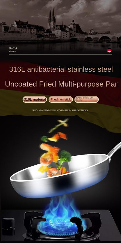 316 Stainless Steel Frying Pan Wok NonStick Pan Fried Steak Pot Uncoated Kitchen Cookware For Gas Stove and Induction Cooker Wok