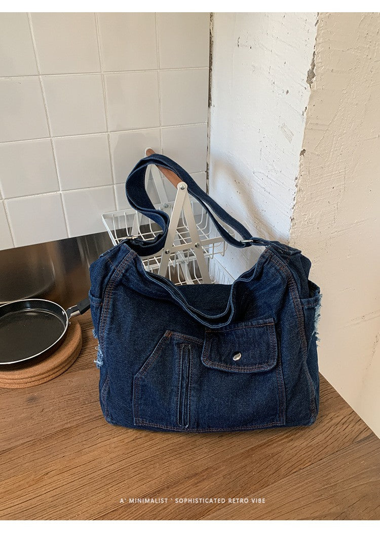 New Denim Shoulder Bag Women Fashion Large Capacity Casual Tote Handle Bag for School Comfortable and Versatile Commute Bag