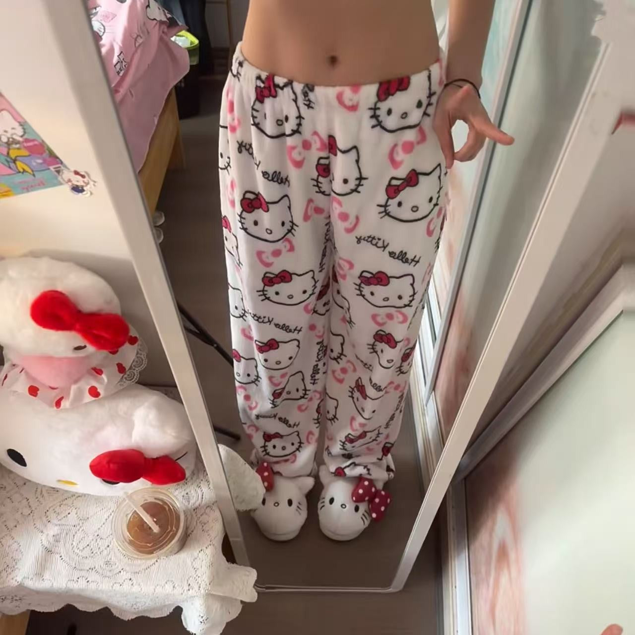 Calça de Pijama Hello Kitty Y2K Sanrio Anime Feminina Calças de Pijama Desenho Animado Moda Roupa de Dormir Calças de Lazer Roupa de Casa