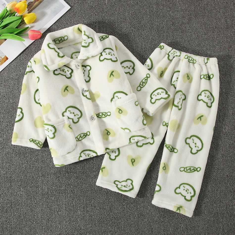 High Quality Coral Fleece Flannel Cute Cartoon Pattern Pajama Sets Boys and Girls Long Sleeve Warm Comfortable Winter Sleepwear