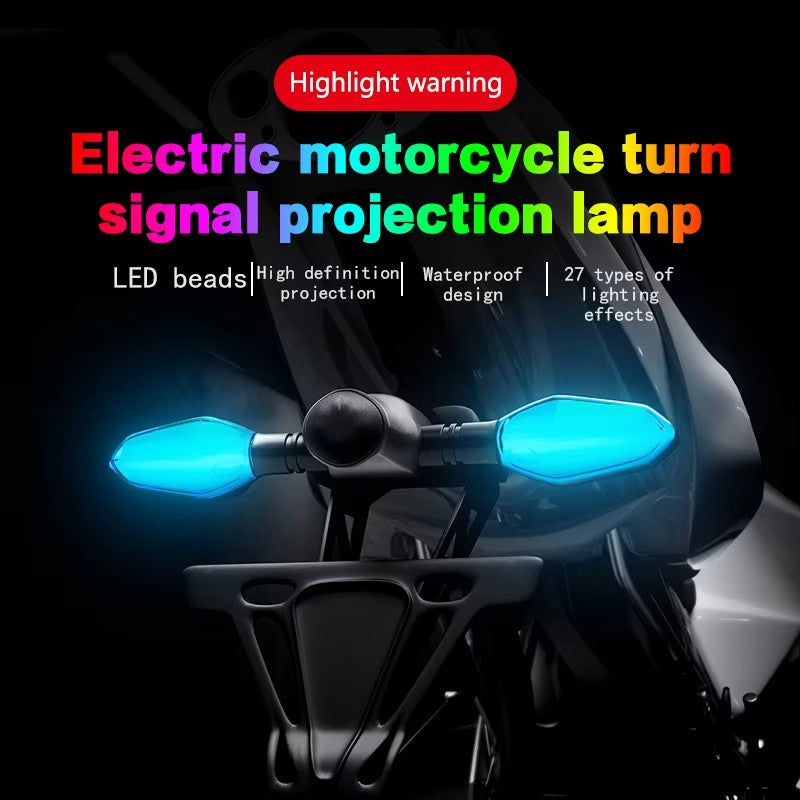 Nova lâmpada de sinalização de motocicleta LED com 27 modos Lâmpada de projeção colorida Luzes indicadoras de fluxo sequencial Luz de circulação