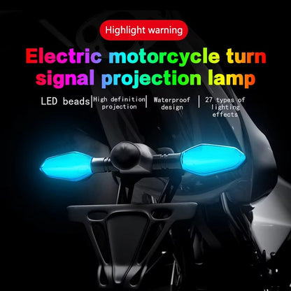 Nova lâmpada de sinalização de motocicleta LED com 27 modos Lâmpada de projeção colorida Luzes indicadoras de fluxo sequencial Luz de circulação