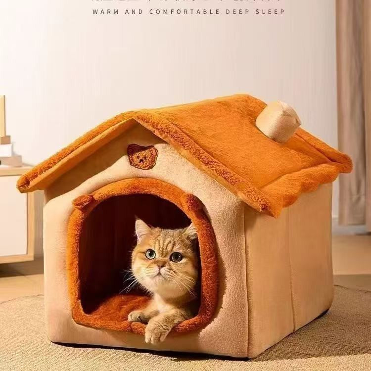 All Season Dog House Style Bed - Removable Washable Pet Bed for Small Dogs Teddy Winter Warm Cat Dog House