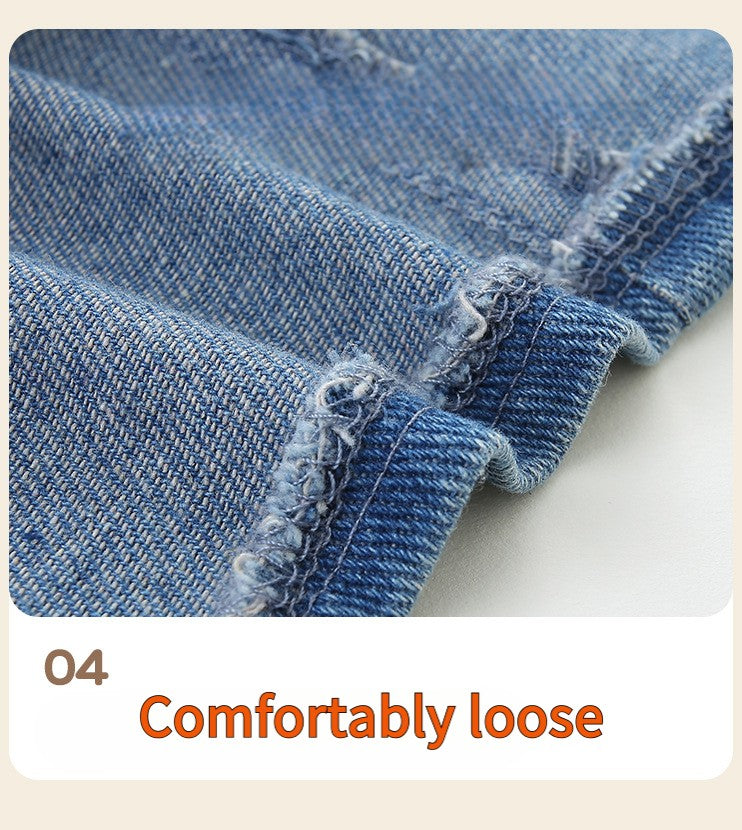 New Girls' Dress  Round Neck Children's Princess Dress Denim Fabric Toddler Kids Clothing 4-8Y