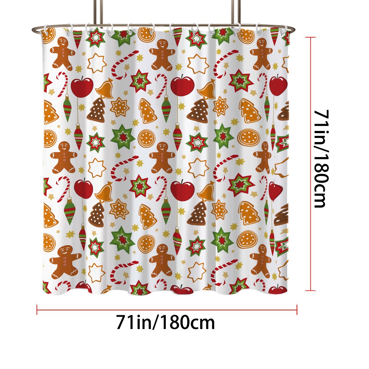 1 piece 180x180cm Christmas gingerbread man pattern printed shower curtain partition bathroom waterproof and mildew proof